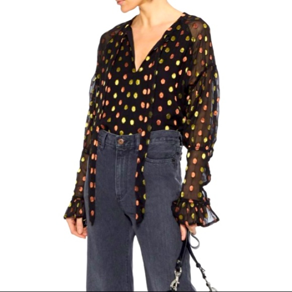 NWT Walter Baker Metallic Dot Bell Sleeve Top